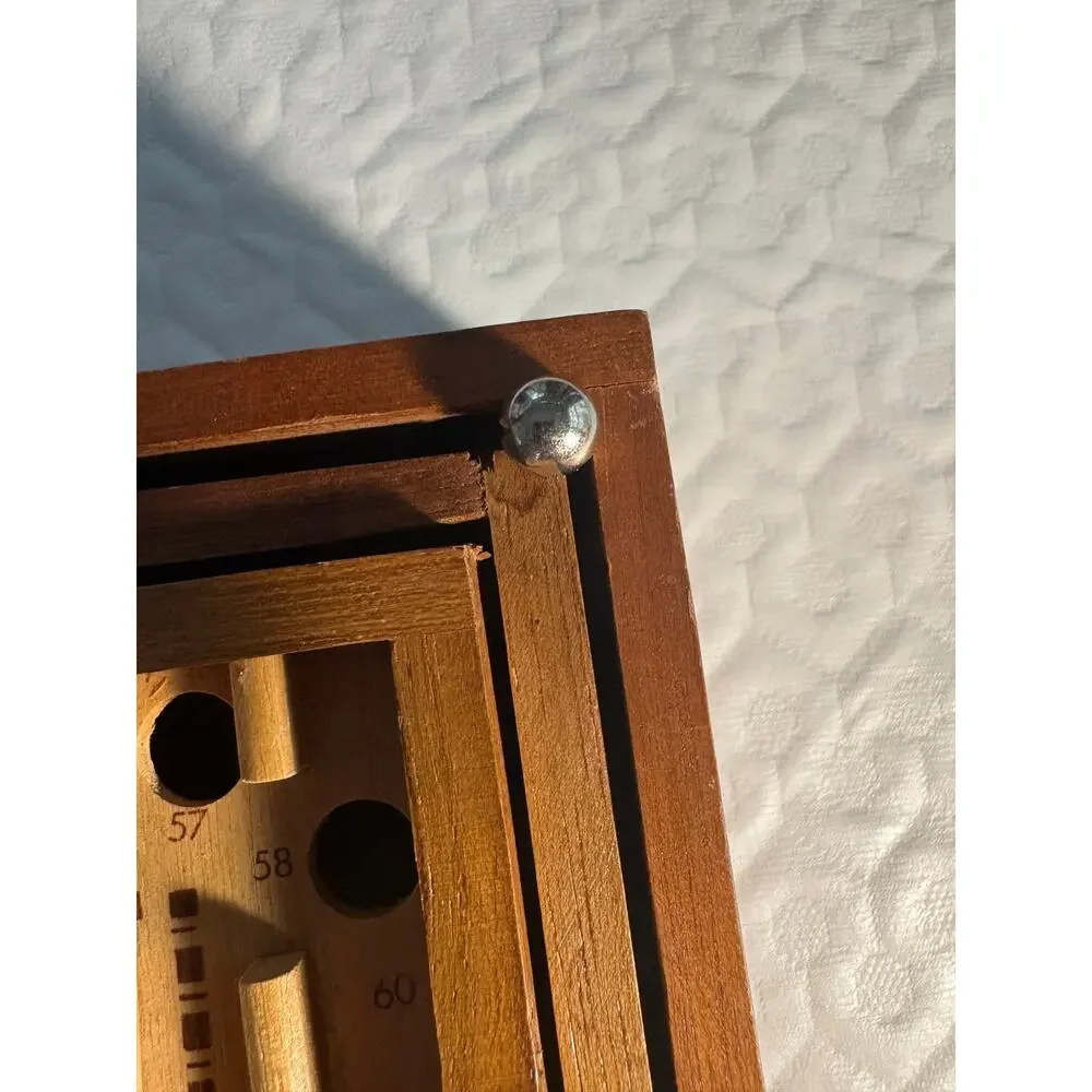 Vintage Wooden Labyrinth Tilt Maze Game 60 Hole Marble Skill Puzzle Wood